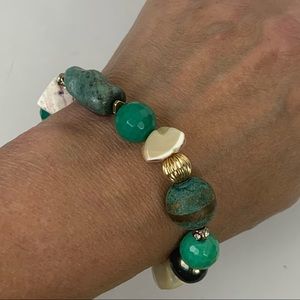 Multi Green Stone Stretch Bead Bracelet